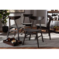 Baxton Studio Fiesta-Iron/Coffee Oak-DC Britte Mid-Century Modern Dark Grey Fabric Upholstered Dark Oak Brown Finished 4-Piece Wood Dining Chair Set Set